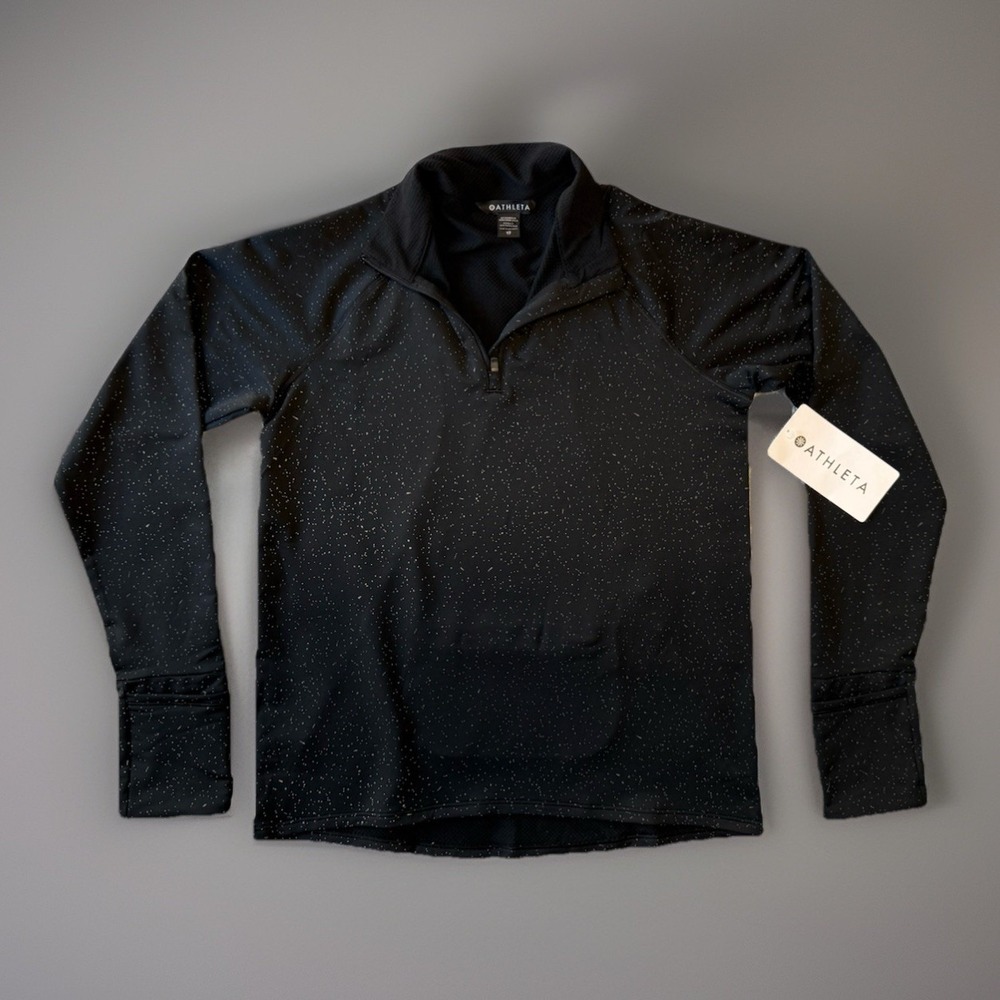 NWT Athleta Haut Whistler Half Zip Black Cosmos Reflective Sweater Womens XS